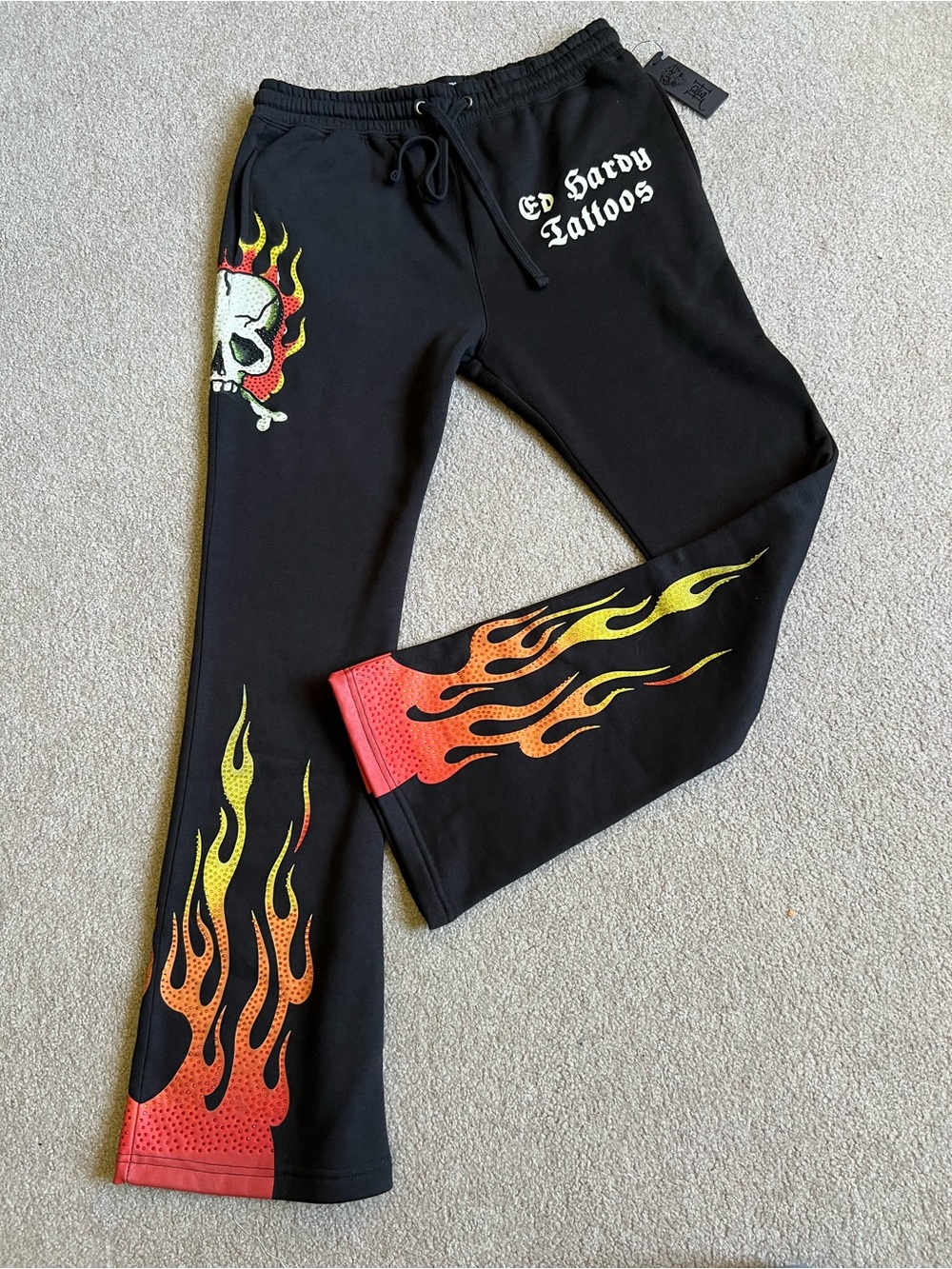 NWT Ed Hardy M Tattoo Skull Flame Men's Sweatpants Fleece Drawstring Women’s